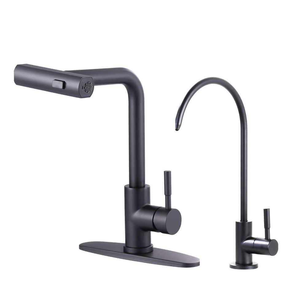 15.6 in. Single-Handle Pull-Out Sprayer Kitchen Faucet with 360° Rotary Filter Faucet in Matte Black price history on PriceWatchPro