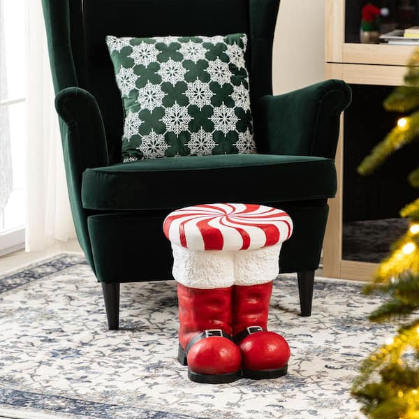 MerryThoughtクリスマスブーツ BearInChristmasBoot Glitzhome 14.5 in. H Christmas MGO Peppermint Boot Stool or Accent