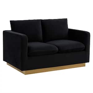 Nervo 55" Mid-Century Modern Upholstered Velvet 2-Seater Loveseat With Gold Frame in Midnight Black