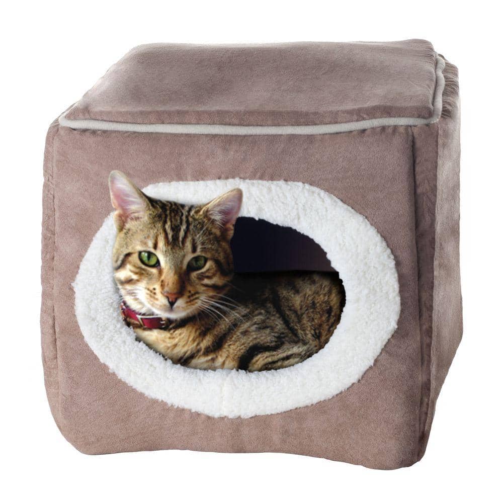 Light Brown Microfiber Orthopedic Pet Cave Bed for Small Pets