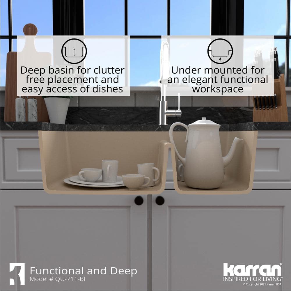 Bisque Quartz Composite 32'' Double Bowl Undermount Kitchen Sink