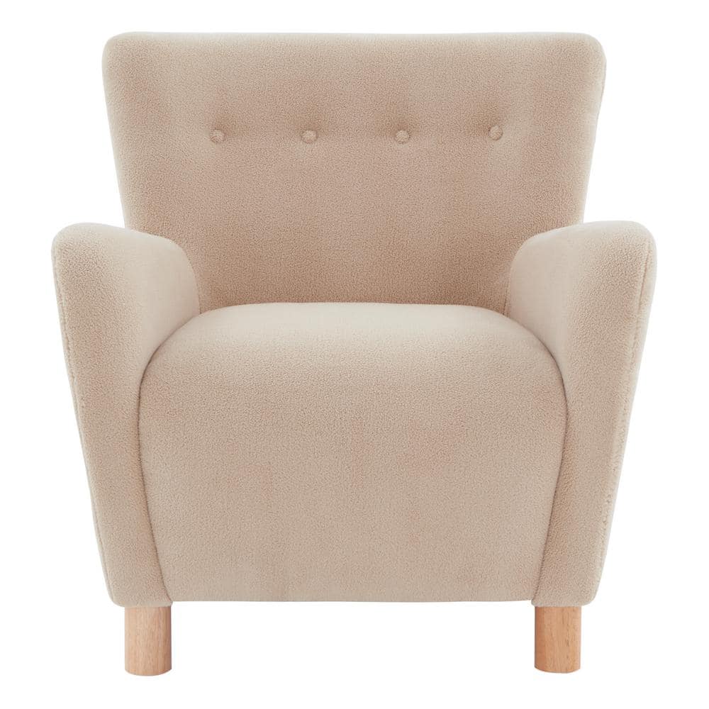 Tan Faux Shearling Accent Chair with Birch Wood Legs