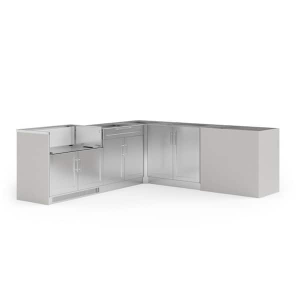 NewAge Products Signature Series Stainless Steel 6-Piece L Shape Outdoor Kitchen Cabinet Set with 40 in. Grill Cabinet