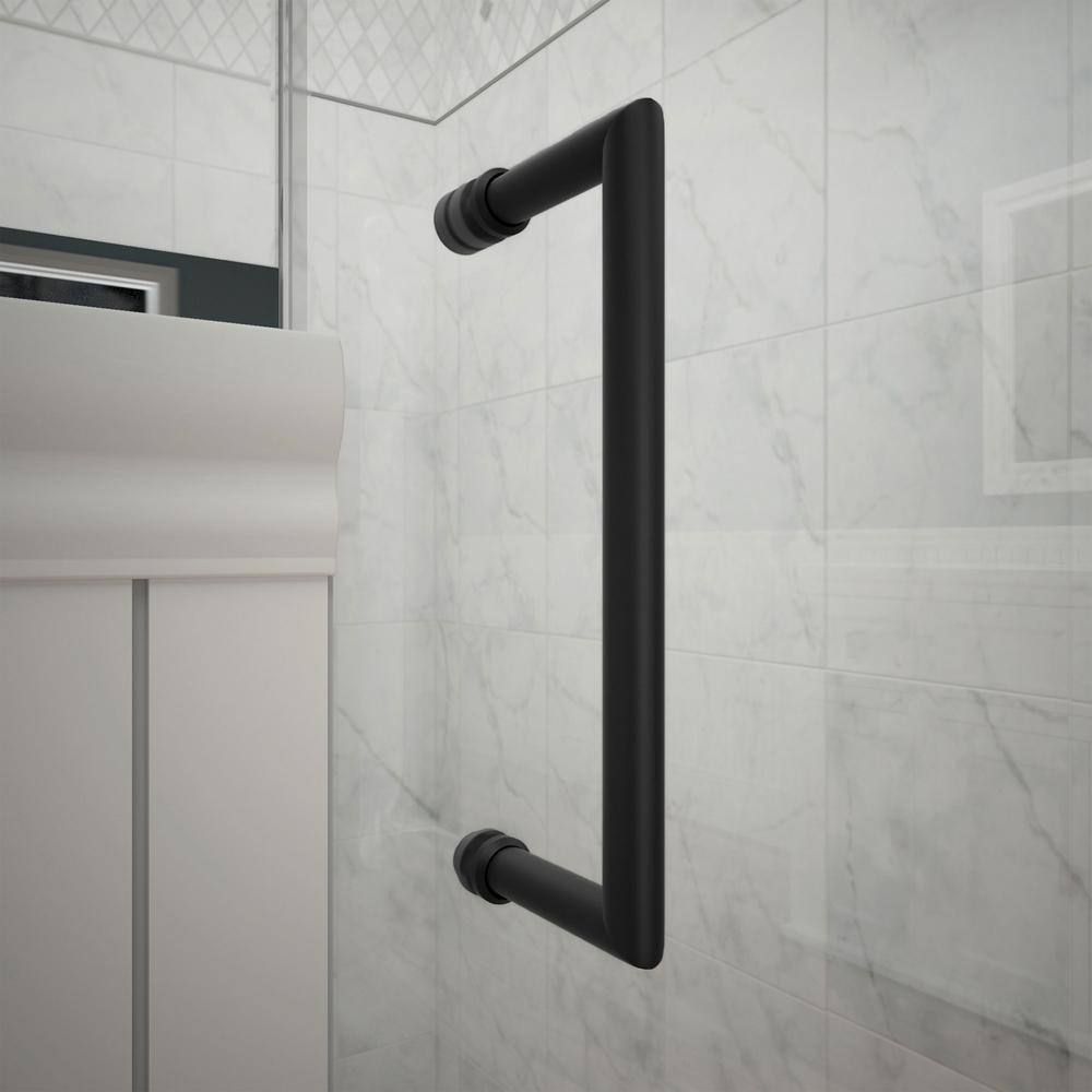 Matte Black Frameless Hinged Shower Door with Clear Glass