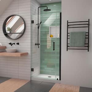 Unidoor-LS 32 in. - 33 in. W x 72 in. H Frameless Hinged Shower Door in Matte Black