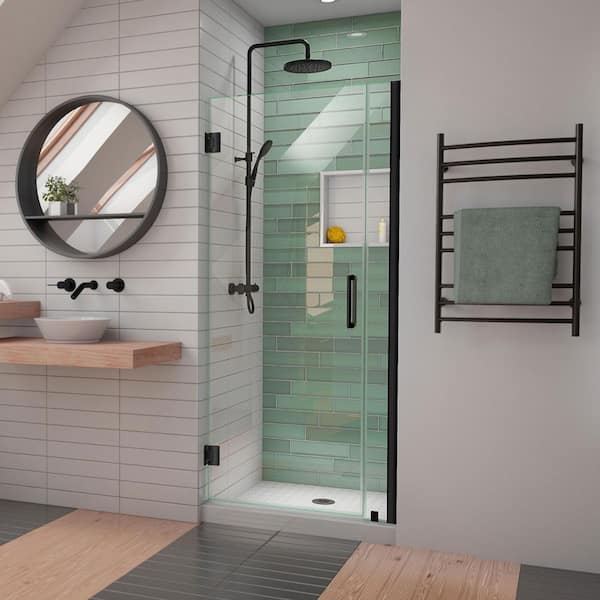 DreamLine Unidoor-LS 36 in. - 37 in. W x 72 in. H Frameless Hinged Shower Door in Matte Black