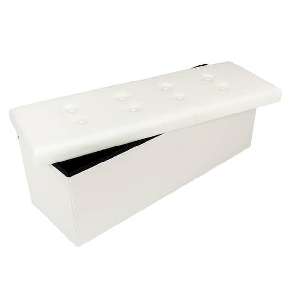 Karl home White PVC Leather Bench Storage Footstool Organizer Chair