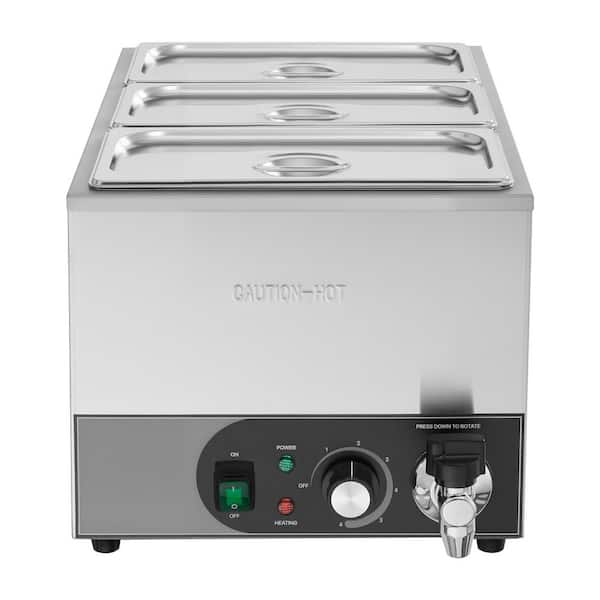 Commercial Food Warmer, Fast Heating Countertop Buffet Bain Marie with Power Cord, 1,200W Electric Stainless Steel Steam