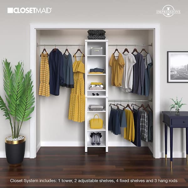 Impressions Narrow 48 in. W - 112 in. W White Wood Closet System