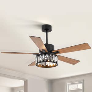 52 in. Indoor Black Ceiling Fan with Crystal Light Kit and Remote Control Included