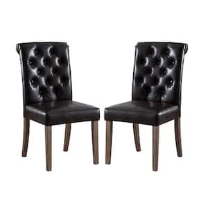 Valence Black Synthetic Leather Button Tufting Dining Accent Chair Set of 2