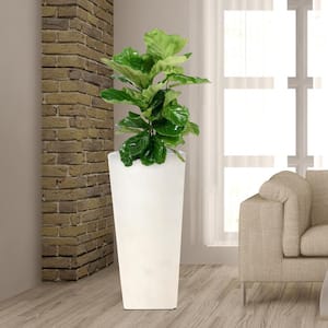 30 in. H Composite Tall Tapered Square Planter in Light Aged White