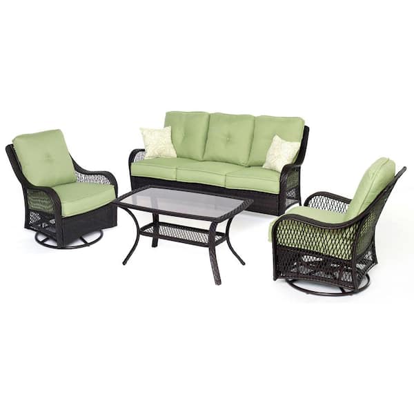 Cambridge Merritt 4-Piece Steel Outdoor Conversation Set with Green Cushions