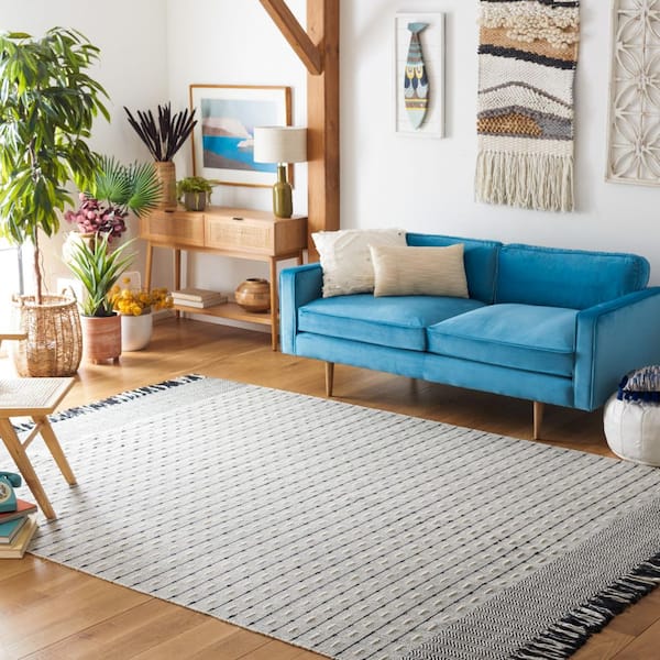 Vermont 8 ft. x 10 ft. Ivory/Black Chevron Striped Area Rug