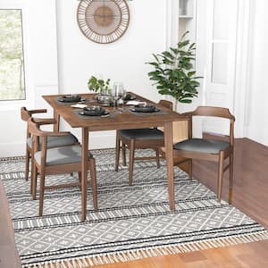 Abbas 5-Piece Rectangular Walnut Solid Wood Top Dining Set with 4 Fabric Kathy Dining Chairs in Gray
