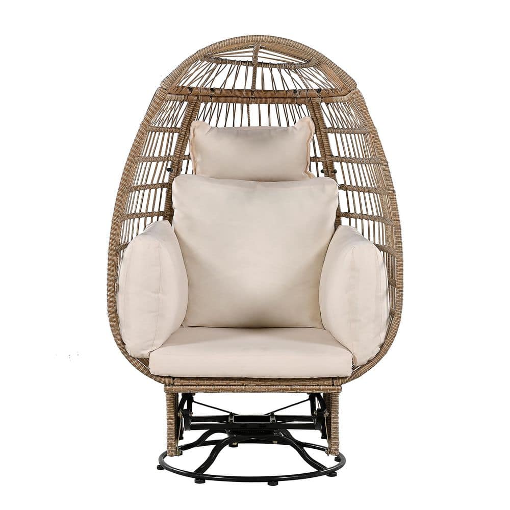Natural Wicker Outdoor Rocking Chair with Beige Cushions