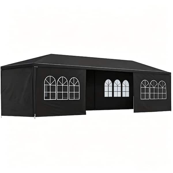 Black 10 ft. x 30 ft. Outdoor Wedding Canopy Party Tent with 8 Removable Window Sidewalls