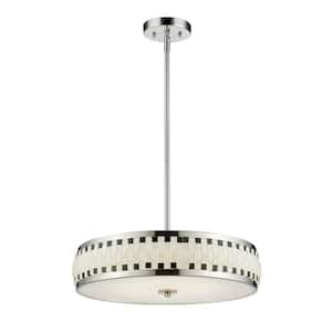 Sevier 30-Watt 6-Light Chrome Integrated LED Shaded Pendant Light with Black and White Glass Shade