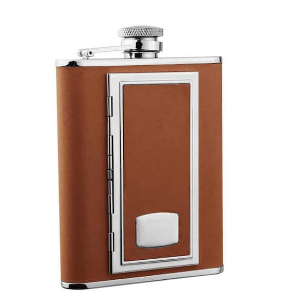 Visol SP Brown Leatherette Liquor Flask with Built-In Cigarette Case