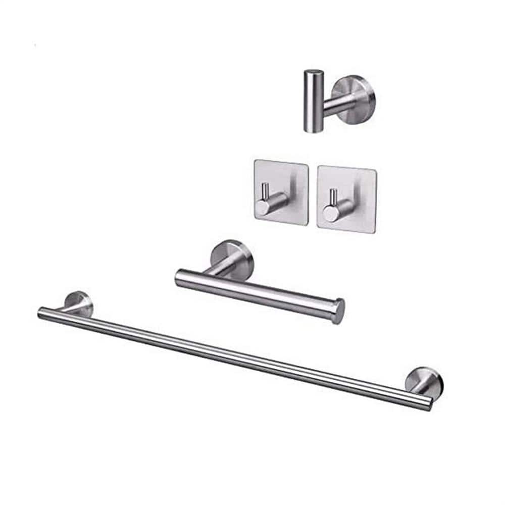 5-Piece Bath Hardware Set with Toilet Paper Holder, 3-Pack Robe Towel Hooks