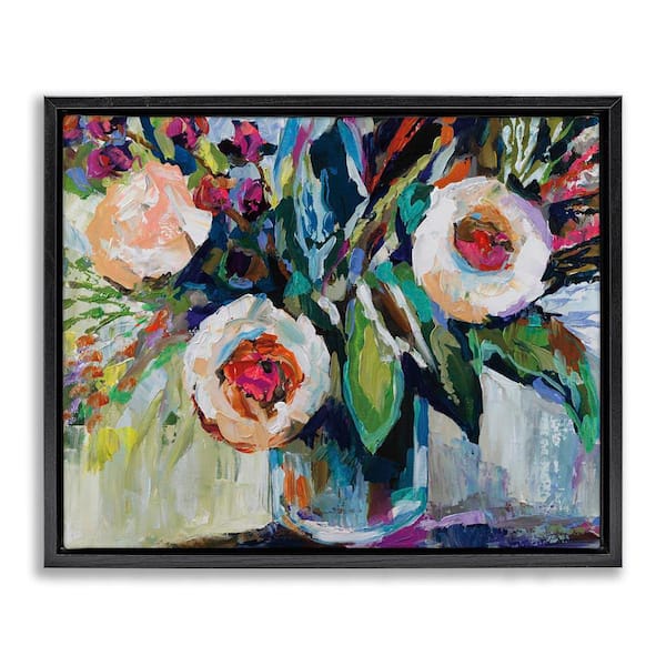 Stupell Industries Modern Fiesta Flowers by Jeanette Vertentes Black Floater Frame Nature Graphic Art Print 17 in. x 21 in.