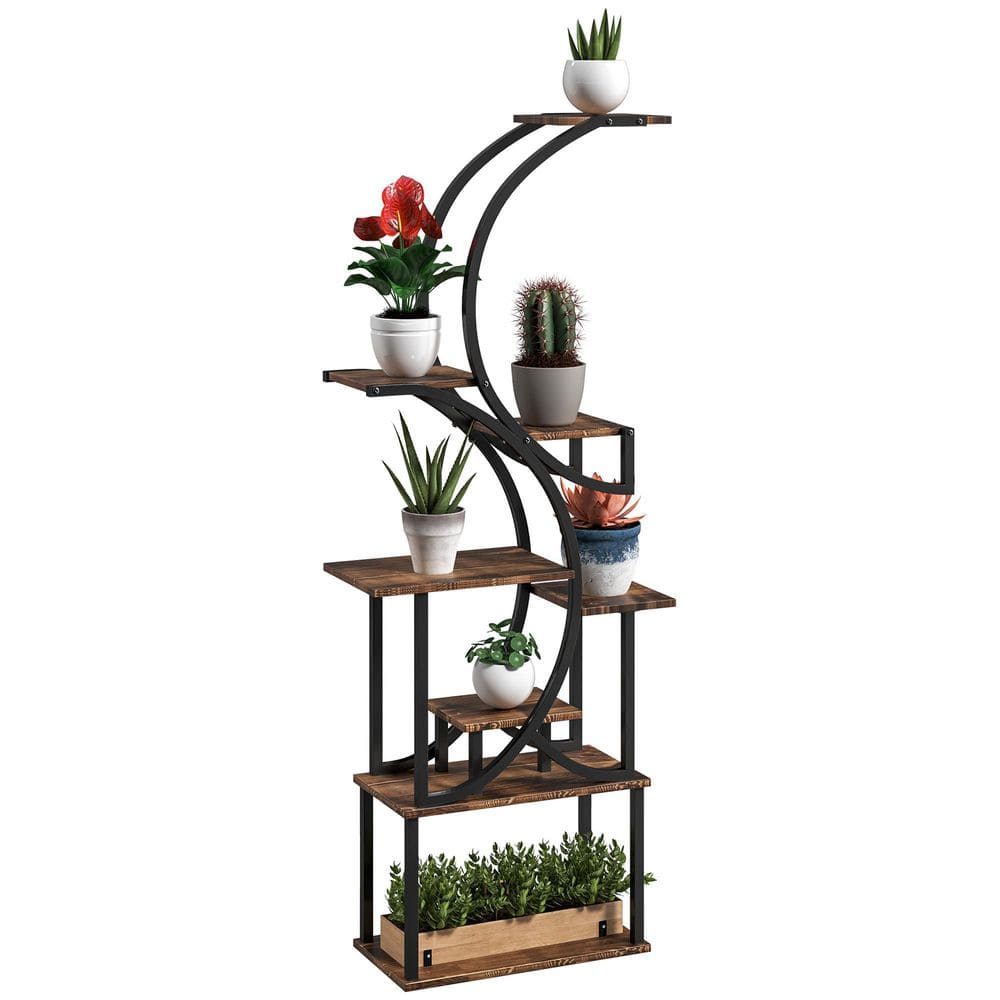 62 in. x 25 in. x 10 in. Indoor Steel Frame Carbonized Plant Stand, Kits an