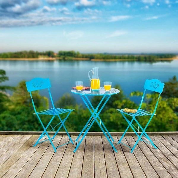 Unbranded Blue 3-Piece Metal Round Outdoor Bistro Set