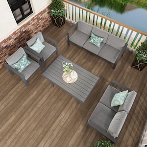 5-Piece Aluminum Patio Conversation Set with Dark Gray Cushions