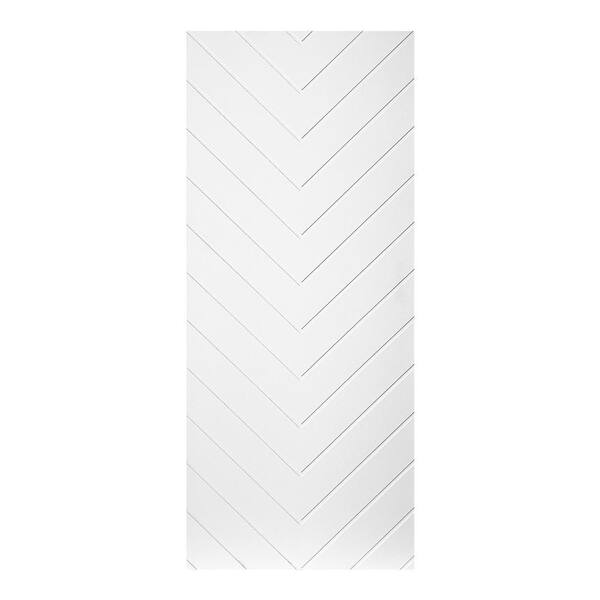 AIOPOP HOME Modern V-Shape Pattern 36 in. x 96 in. MDF Panel White Painted Sliding Barn Door with Hardware Kit