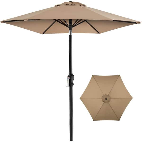 Unbranded 10 ft. Solid Steel Pole Market Push-Button Tilt Patio Umbrella in Tan