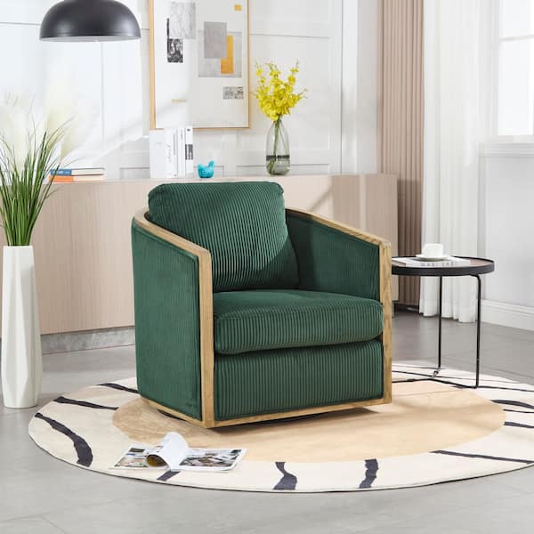 360° Swivel Barrel Chair, Comfy Round Accent Sofa Chair for Living Room in Emerald