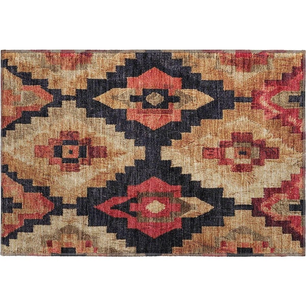 Mayfield Premium Machine Washable Abstract AMF1894 Rust 2 ft. x 3 ft. Area Rug