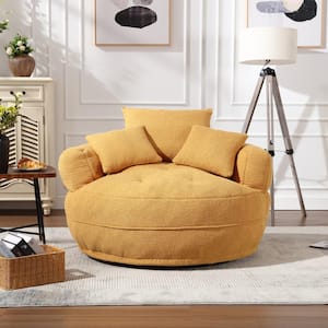 Modern Dirt Yellow Chenille Swivel Upholstered Barrel Living Room Chair With Cushion and Pillows