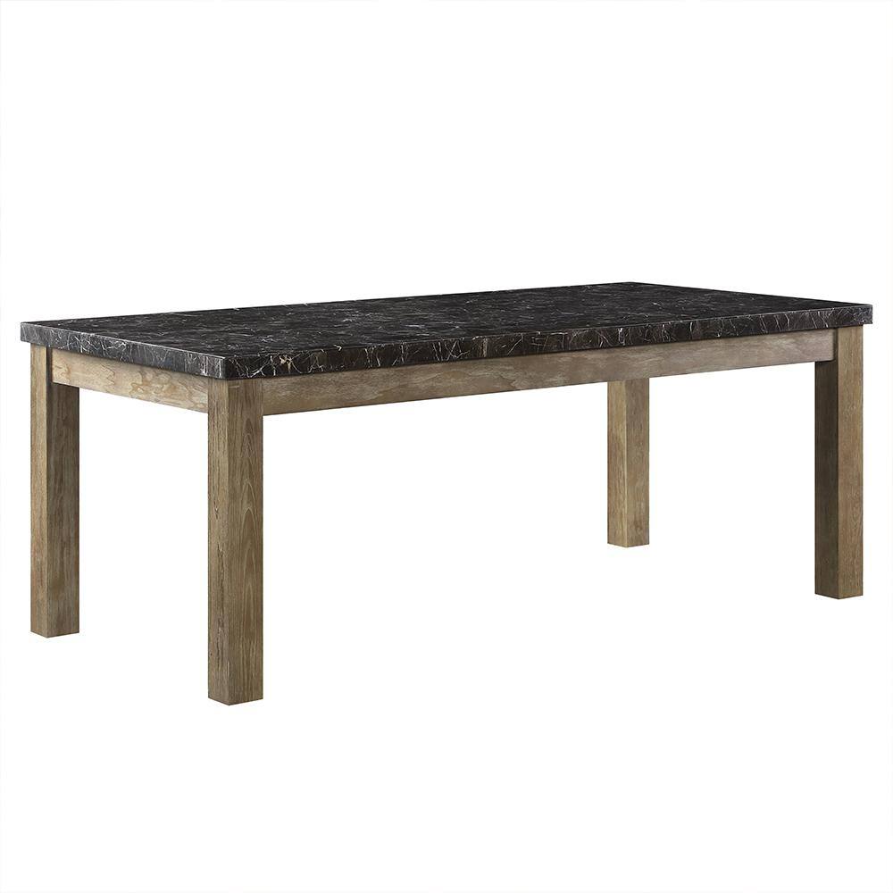 Transitional Oak and Marble Rectangular Dining Table