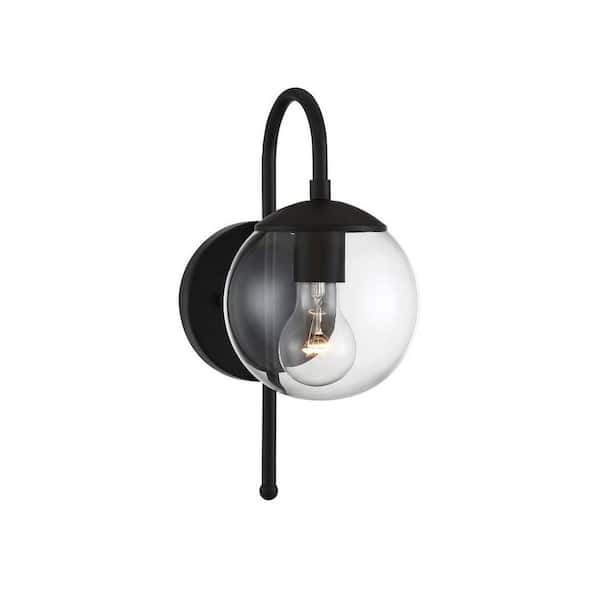 Savoy House 6 in. W x 13 in. H 1-Light Matte Black Hardwired Outdoor Wall Lantern Sconce with Clear Glass Shade