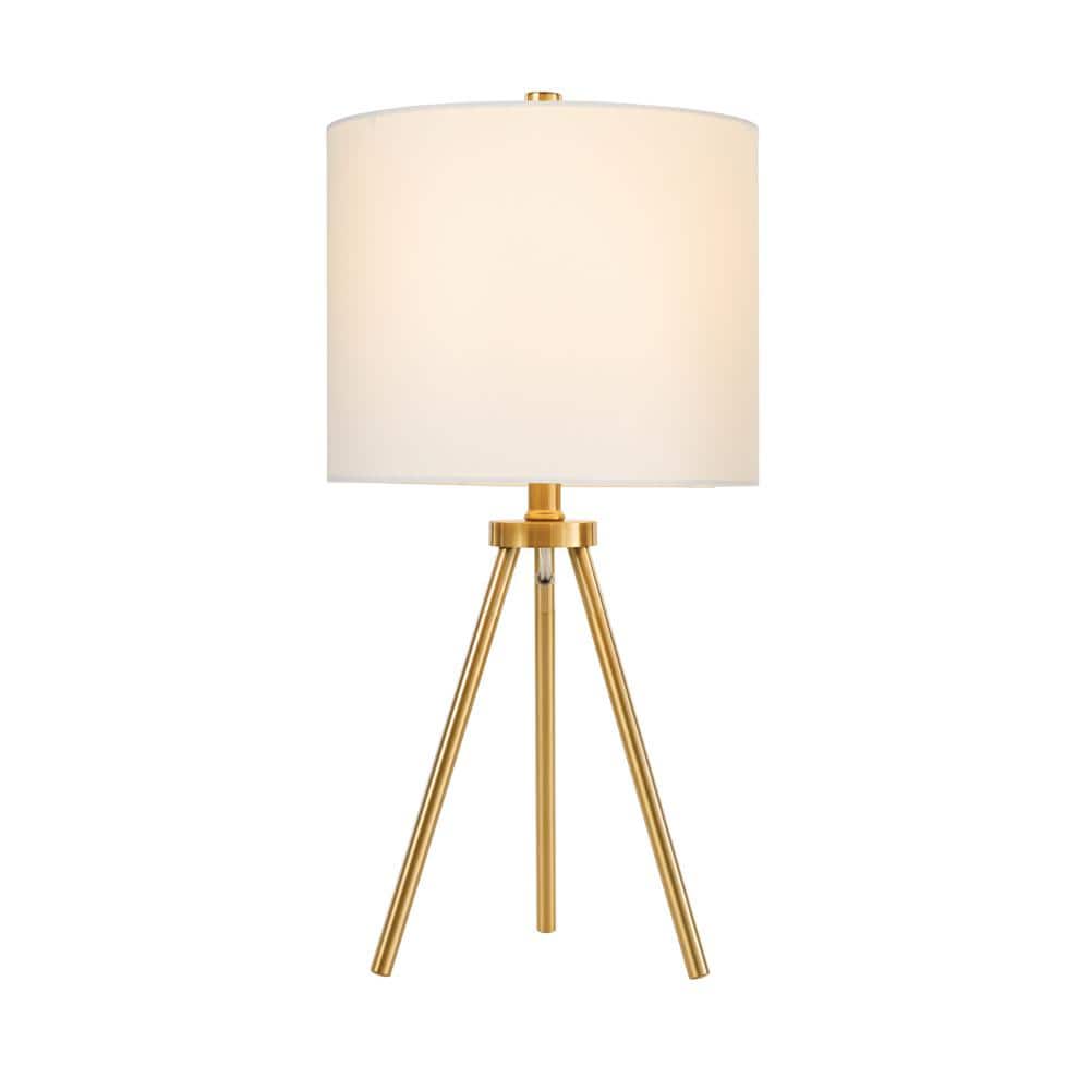 Hampton Bay Quinby 22 in. Gold Tripod Table Lamp with White Fabric Shade