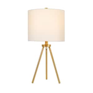 Quinby 22 in. Gold Tripod Table Lamp with White Fabric Shade