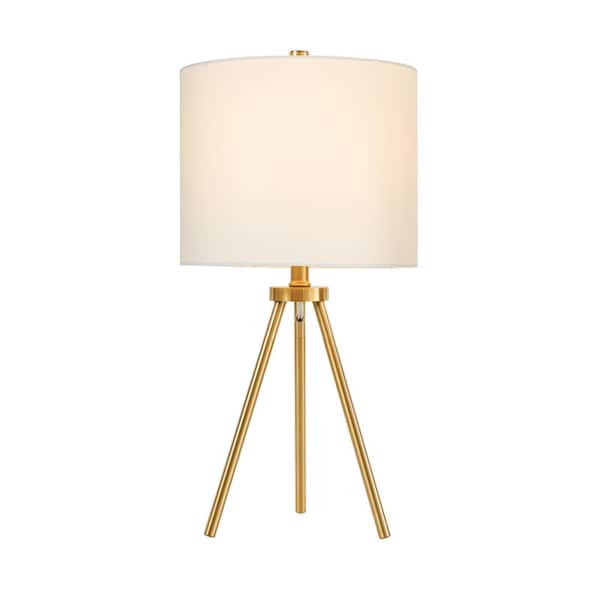 Quinby 22 in. Gold Tripod Table Lamp with White Fabric Shade
