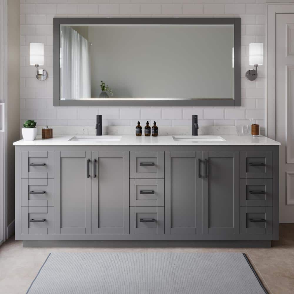 Miranda 84 in. W x 22 in. D x 33.75 in. H Double Bath Vanity in Dark Gray with Carrara Cultured Marble Top price history on PriceWatchPro