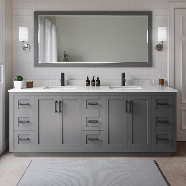 Miranda 84 in. W x 22 in. D x 33.75 in. H Double Bath Vanity in Dark Gray with Carrara Cultured Marble Top