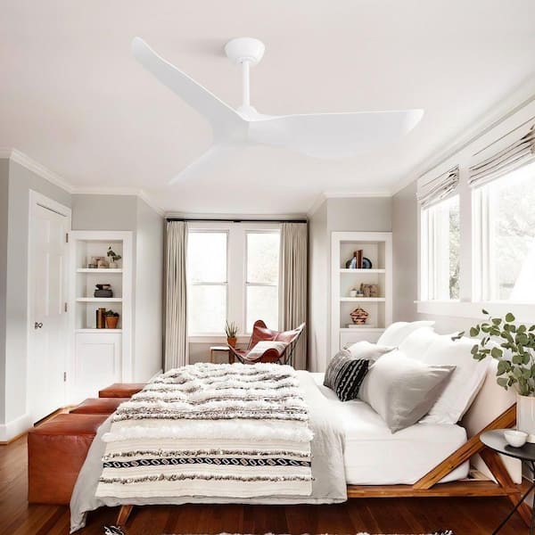 38 in. White DC Motor Downrod Mount Standard Ceiling Fan with Remote Control No Light