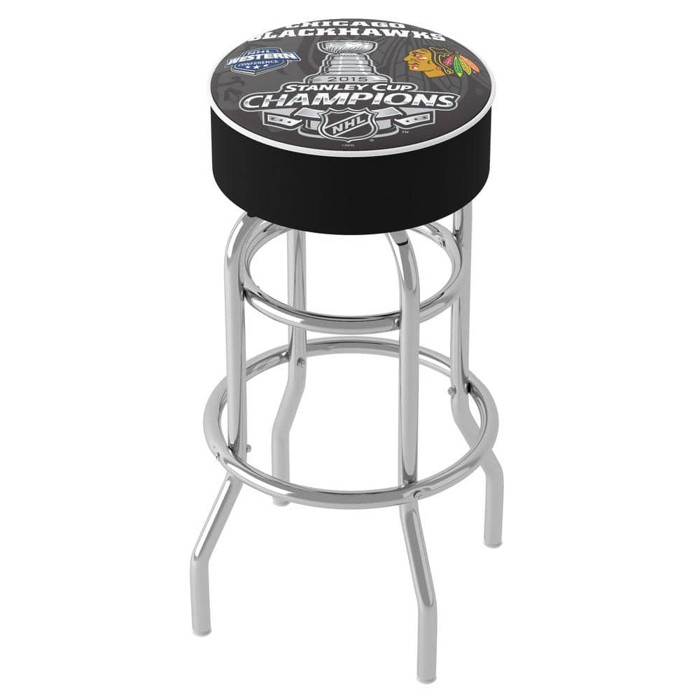 Chicago Blackhawks 2015 Stanley Cup Champs 31 in. White Backless Metal Bar 