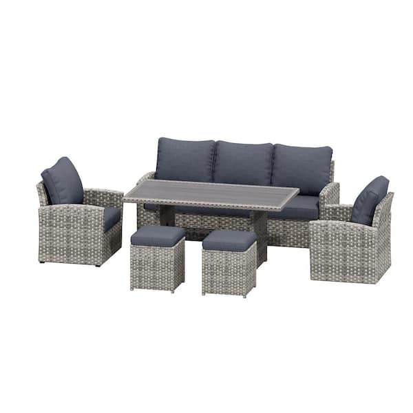Sireck 6-Piece Gray Wicker Outdoor Patio Conversation Set with Cushions