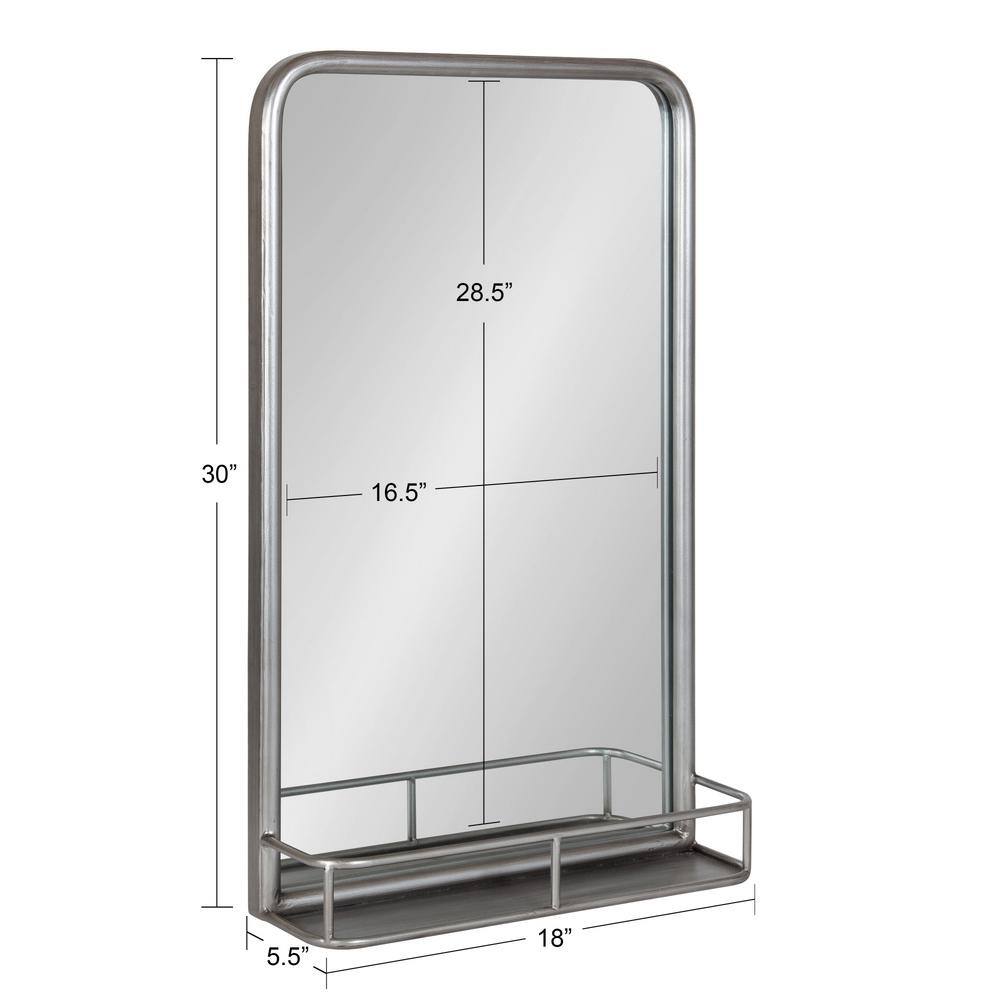 Silver Rectangular Metal Bathroom Mirror with Shelf