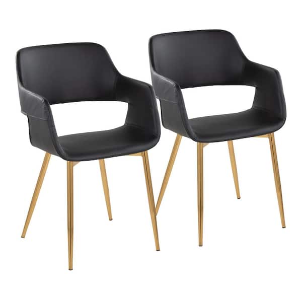 Lumisource Margarite Black Faux Leather and Gold Metal Armchair (Set of 2)