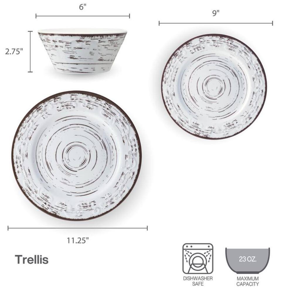 Rustic White Melamine Outdoor Dinnerware Set, Service for 4