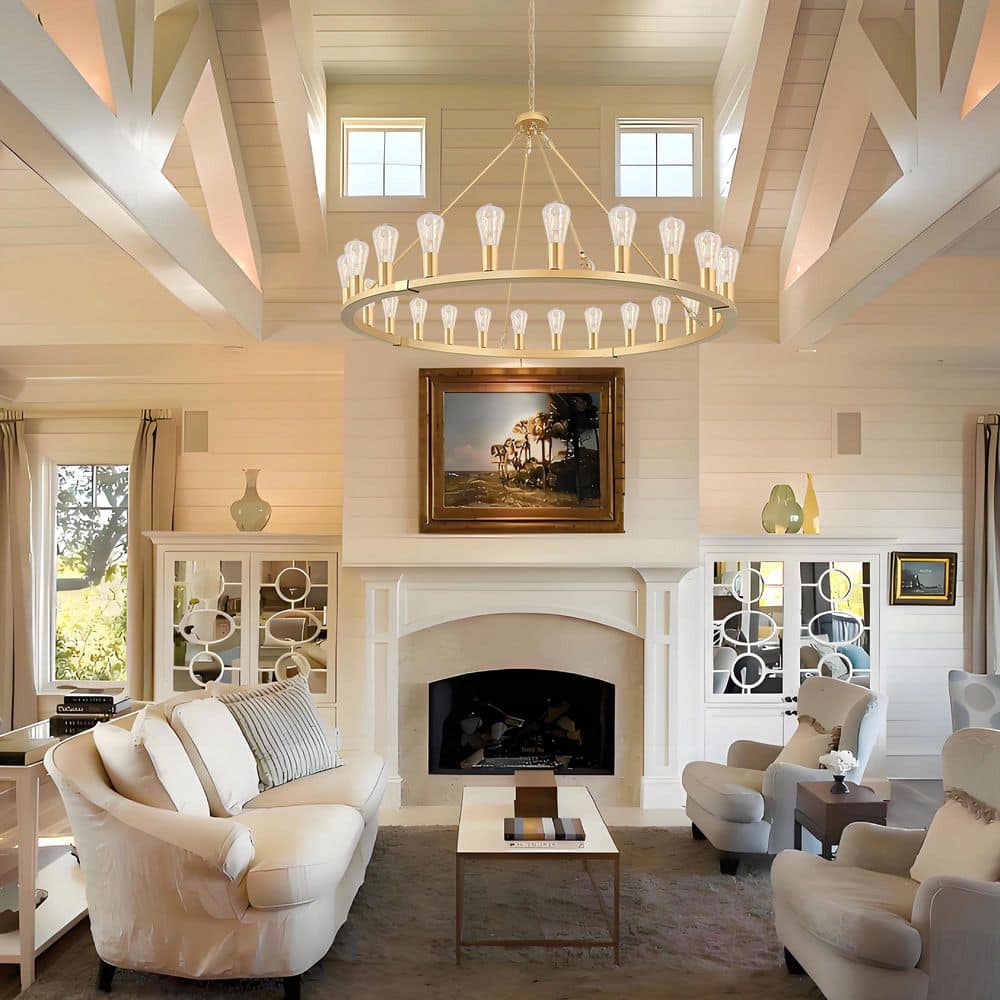48-Inch 24-Light gold Wagon Wheel Chandelier, Farmhouse Extra Large Round Pendant Light price history on PriceWatchPro