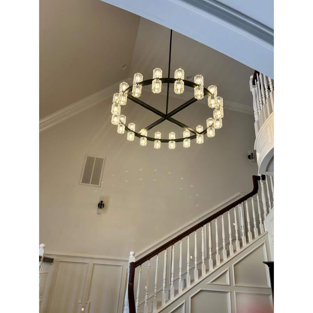 36-Light Gold Round Crystal Chandelier with LED Bulbs