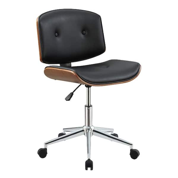 Acme Furniture Camila Black PU & Walnut Faux Leather Armless Office Chair