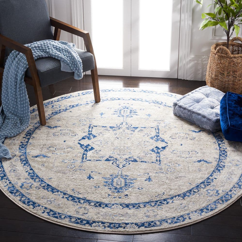 Brentwood 7 ft. x 7 ft. Round Beige/Blue Border Medallion Area Rug price history on PriceWatchPro